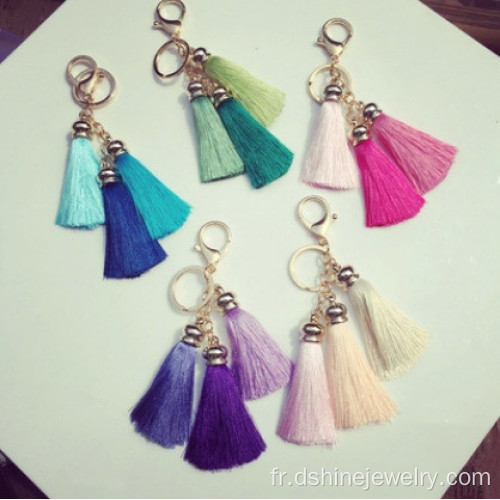 Tassel plaqué or Design porte-clés pompons en soie Keyring